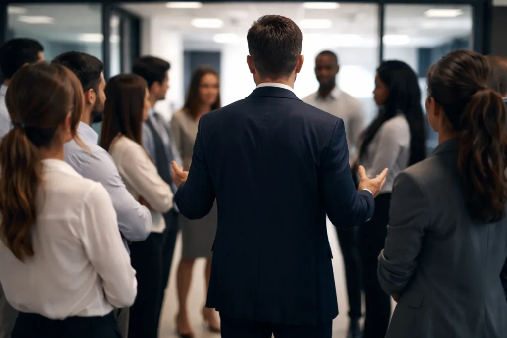 grupos de pessoas olhando para um gerente